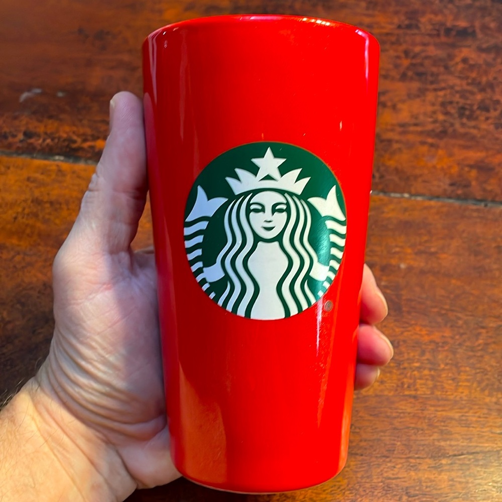 Starbucks Holiday Red Ceramic 12-oz Tumbler *NO LID*